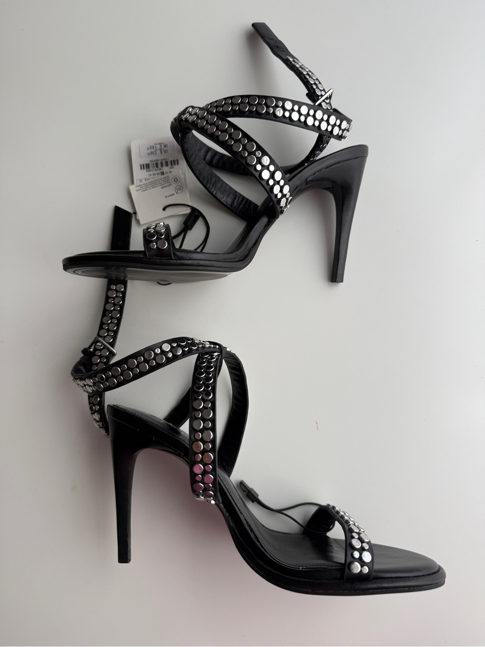 Zara sandals black leather genuine shoes studded Ludovic de saint Sernin 7.5 - Picture 4 of 6
